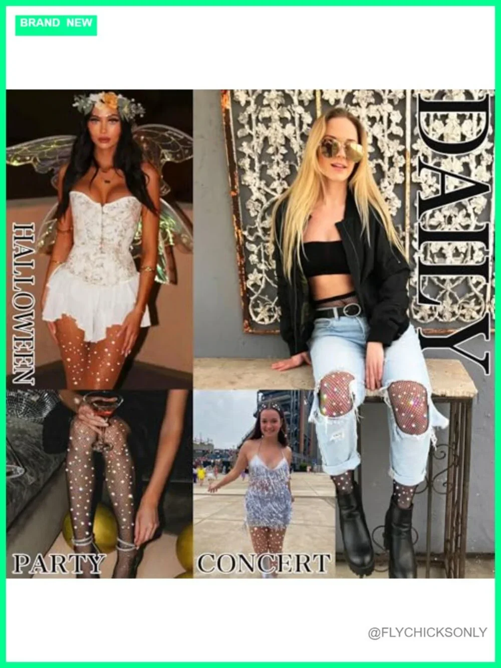 Plus Size Rhinestone Fishnet Tights, Ultra Sparkly High Waist Stockings